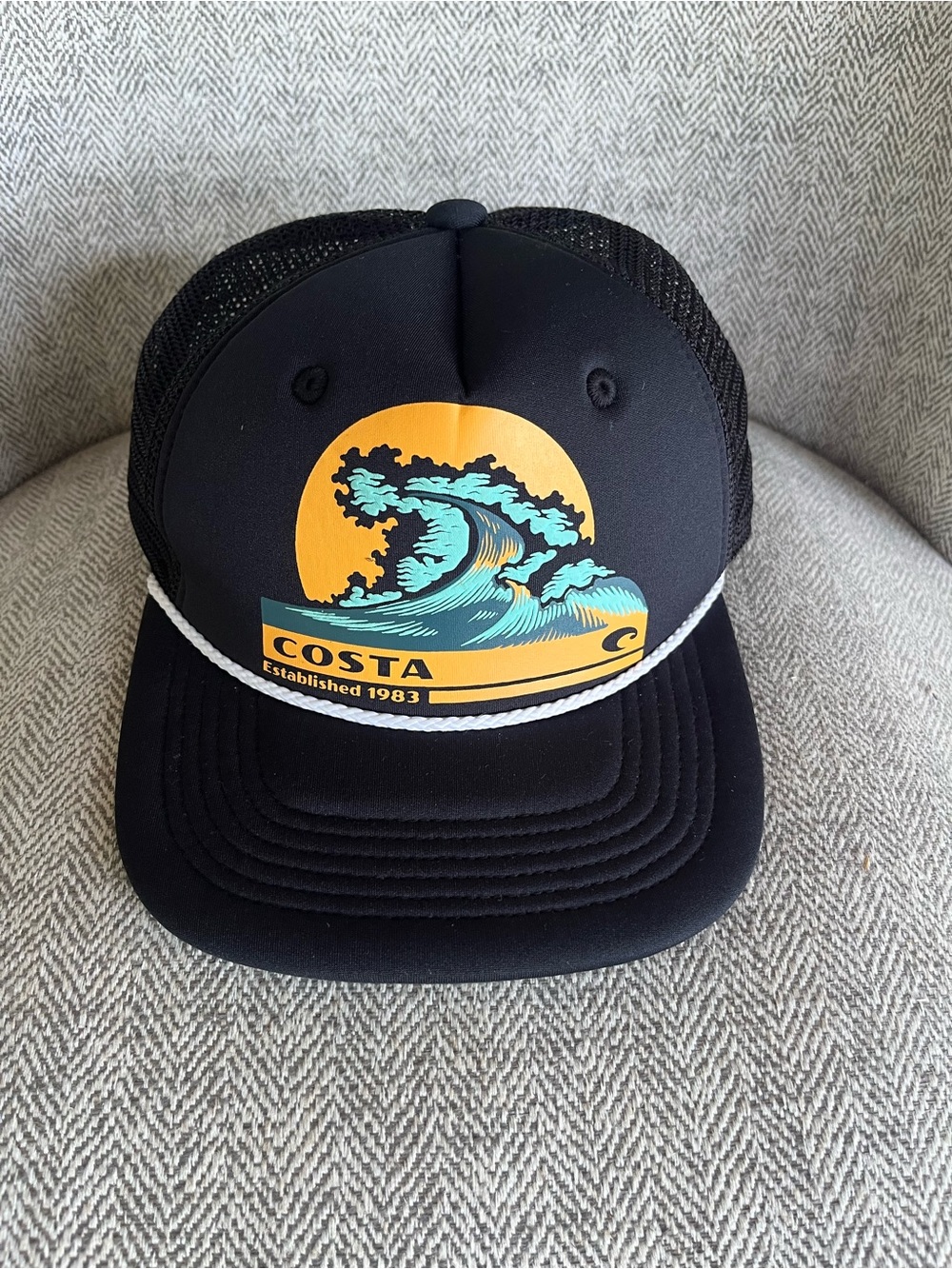 Costa Del Mar Wave Trucker Hat Black Rope Mesh Snapback FA24